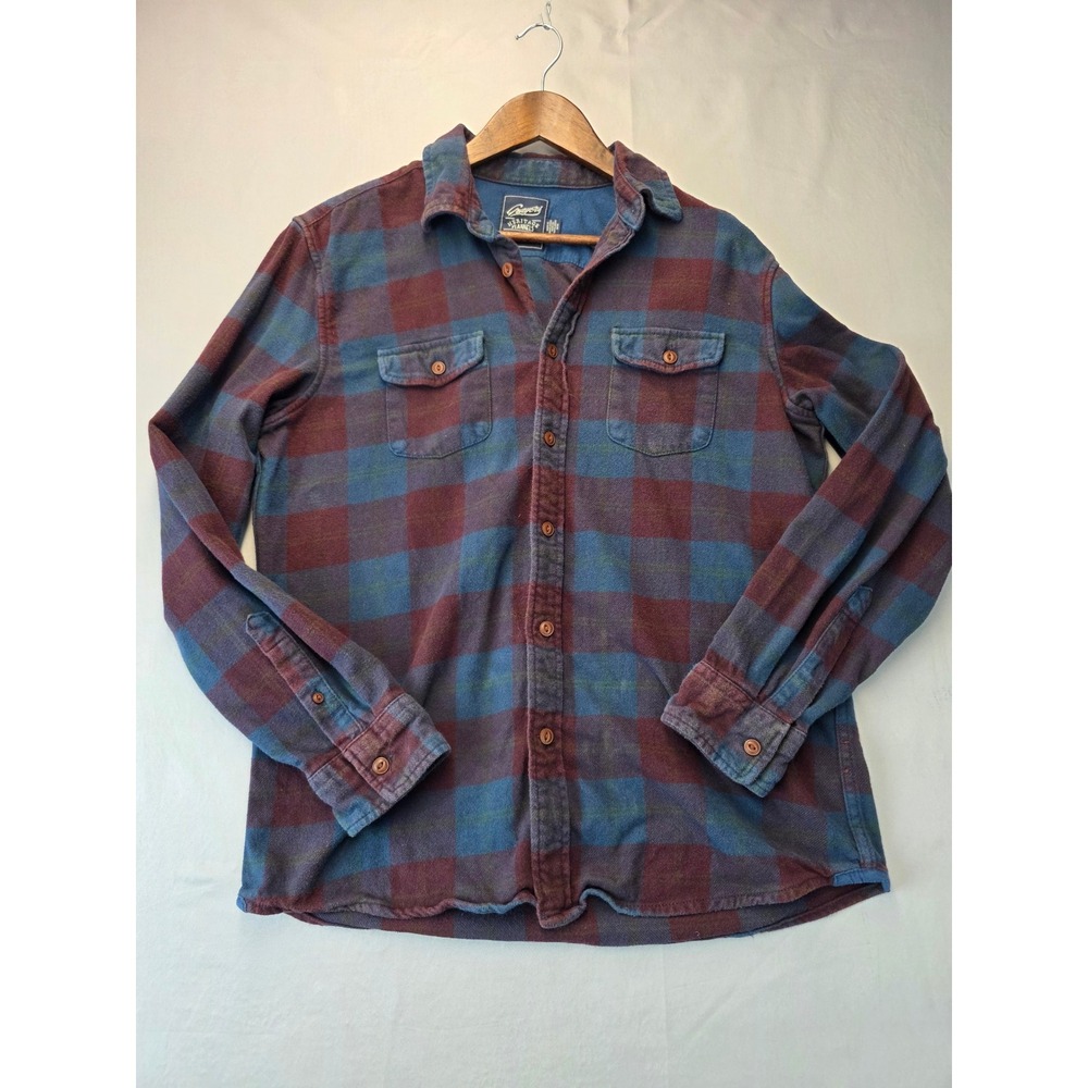 Grayers Heritage Flannel Shirt Mens Medium Blue Burgundy Plaid Cotton Button Up